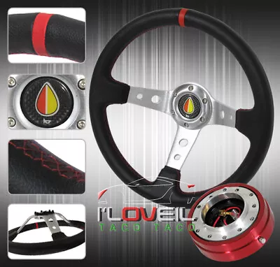 350mm 6 Bolt Mounting Steering Wheel W/ 1.5  Jdm Red Slim Quick Release Adapter • $50.99