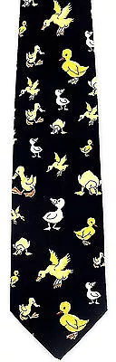 Yellow Ducklings Men's Neck Tie Duck Bird Animal Easter Ducky Black Neck Tie • $12.95