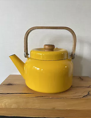 $27.99 • Buy Vintage Japan Made Yellow Baked Enamel Ware Tea Pot Kettle Wood Handle