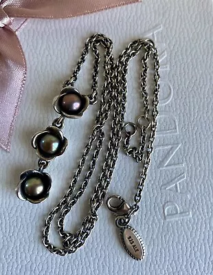 Authentic Pandora Silver Three Wishes Flower Pearl Necklace 45cm 390150GP-45 • £109