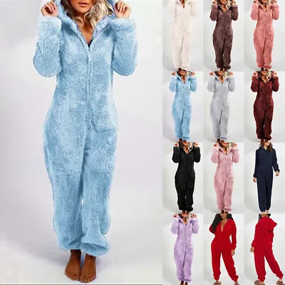 Men Teddy Bear Fleece Fluffy 1Onesie Pyjamas Hooded Jumpsuit Loungewear Gown Set • £20.20