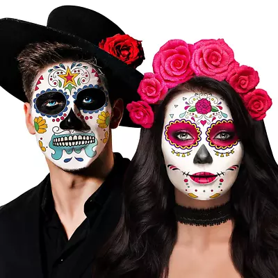 Day Of The Dead Face Skeleton Tattoos/Dia De Los Muertos Halloween Temporary  • $16.99