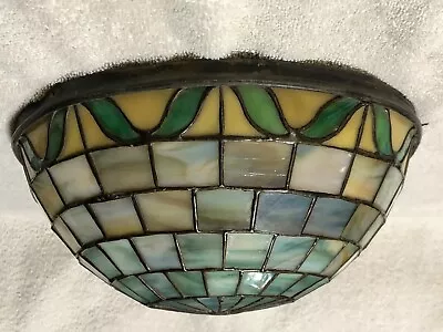 Antique LEADED Slag GLASS Arts & Craft ART DECO 10” Dia.  HANGING SHADE *as Is • $195