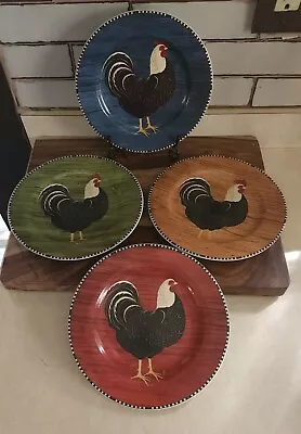 Vintage Set Of Four Sakura Rooster Warren Kimble Salad Plates 8  Kitchen Decor  • $14.99