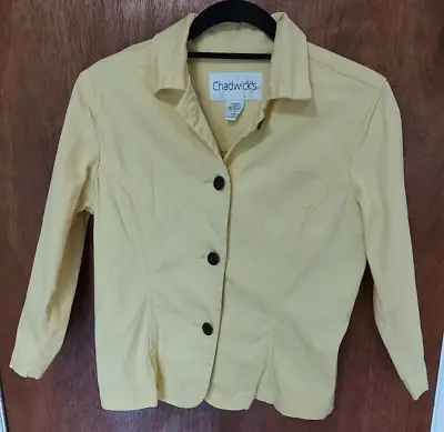 Chadwick's Size 6 Yellow Cotton/spandex Button Up Jacket 3/4 Length Sleeves • $15