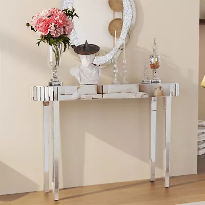 High-end Console Table Mirrored Vanity Makeup Desk Modern Glass Entryway Table • $209.95