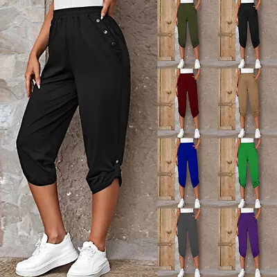 Plus Size Ladies 3/4 Cropped Capri Pants Womens Casual Shorts Trousers Joggers • £11.69