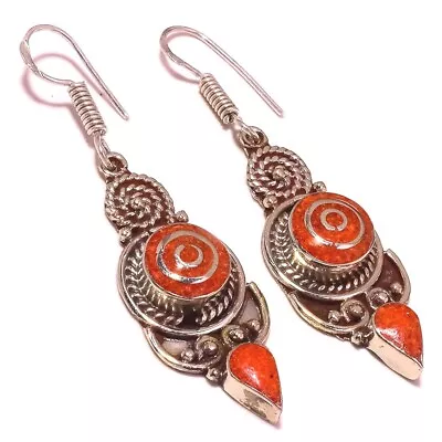 Red Coral Handmade Bohemian Ethnic Drop/Dangle Earrings Nepalese 1.90  SR 2955 • $4.99