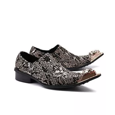 New Mens Block Chunky High Heel Pointed Toe Shoes Dress Formal Printed Brogues • $114.72