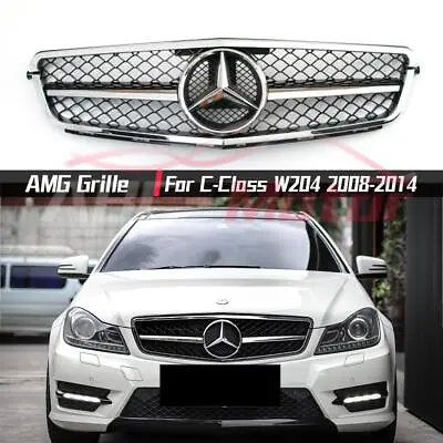 Chrome Silver AMG Style Grille W/Badge For Benz C-Class W204 08-14 C180 C350 • $119