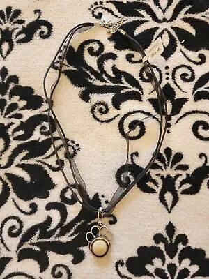 NWT Magnabilities Necklace Paw Print Cream Stone Magnet 18  Black Ribbon NK 1196 • $12.99