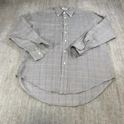 $19.90 • Buy Vintage Hathaway Shirt Mens Medium 15.5 Imported Fabric Pocket Blue Orange Check