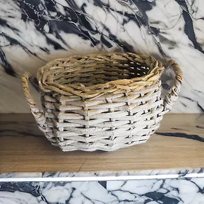 Vintage Primitive Hand Woven Rattan Wicker Small Basket With Handles Home Decor • $13.88