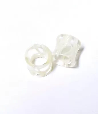 PAIR-Marble White UV Acrylic Double Flare Ear Tunnels 12mm/1/2  Gauge Body Jew • $8.99