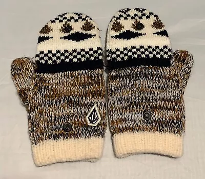 Volcom Knit Gloves Gold Black White Winter Mitts Snow Skate Fingerless Holiday • $49.99