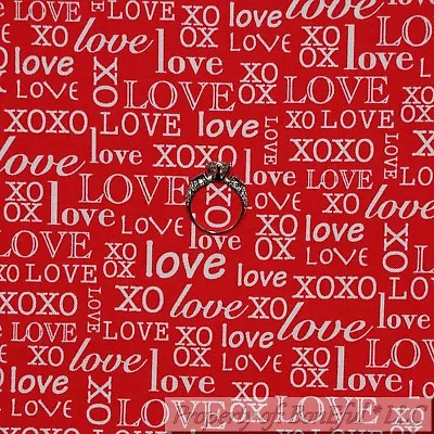 BonEful Fabric FQ Cotton Quilt Red White Love Word XO Holiday Valentine Xmas USA • £5.23