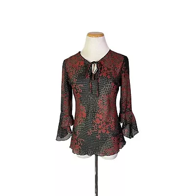 Vintage Y2K A. Byer Size M Top Tie Neck Flare Sleeves Medieval Vibes • $22.49