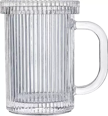 Clear Glass Coffee Mug - Classic Vertical Stripes Tea Mug - Elegant Coffee Cup W • $15.88