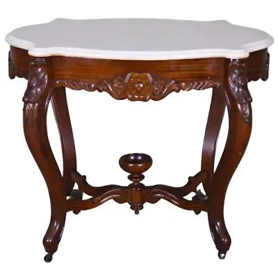 Antique Victorian Carved Turtle Top Marble Top Center Table #21767 • $685