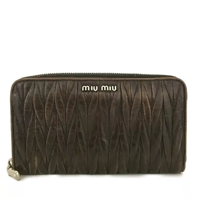 MIU MIU Logo Gather Matelasse Leather Zip Around Long Wallet/9Y0119 • £0.80