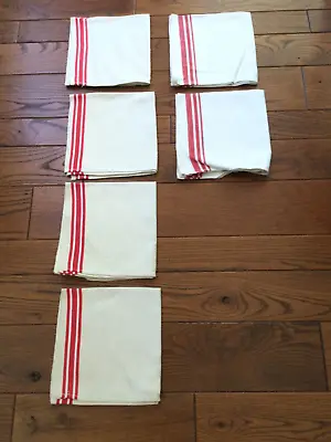 Vintage LINEN KITCHEN DISH TOWELS Red Stripe Lot Of 6 EXC. • $54