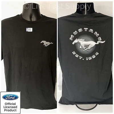 Ford Mustang T-Shirt - Black W/ Running Horse Logo &  Mustang Est 1964  Script • $22.49