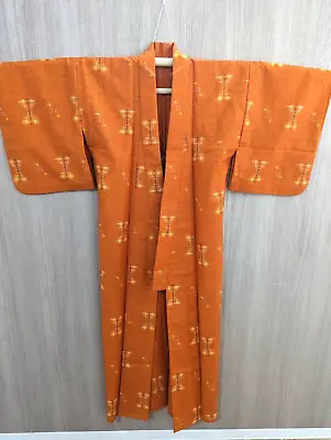 Japanese Kyoto Kimono Yukata Height61.02inch Width22.44inch Orange  Used • £57