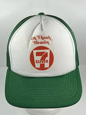 7-11 Trucker SnapBack Hat Cap Oh Thank Heaven Green White BROKEN BILL SEE PICS!! • $9.99