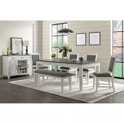 Martin Svensson Home Del Mar Dining Bench Antique White And Grey Linen • $156.72