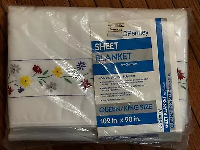 Chatham Sheet Blanket Flower Motif Queen/King Size VTG NOS 102x90 NIP Bedding • $62.99