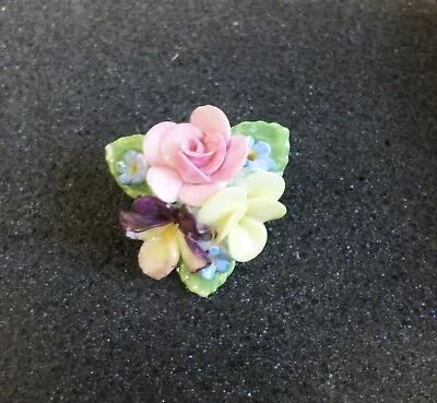 Attractive Coalport China Porcelain Flower Brooch. Good Condition • £6.50