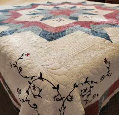 $69.95 • Buy Vintage Broken Lone Star & US Flag EXQUISITE Detail Queen Quilt 92” X 84” 