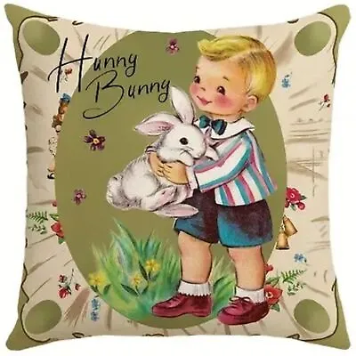 New Linen Blend Vintage Retro Style Bunny Rabbit Hunny Bunny Pillow Cover 17.7  • $9