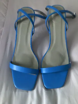 Missguided - Blue Faux Leather Cross Ankle Buckle Up Stiletto Shoes Size 7 • £4