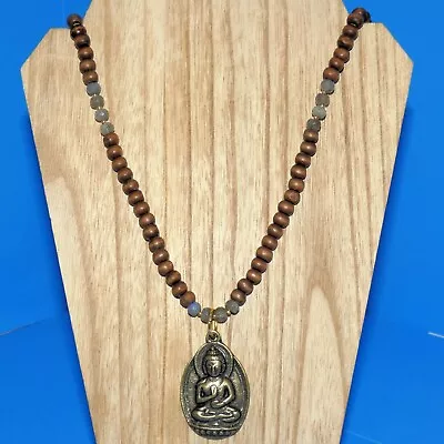 Vintage Buddha Pendant Buddhism Religious Spiritual Wooden And Faceted Beads • $35.99