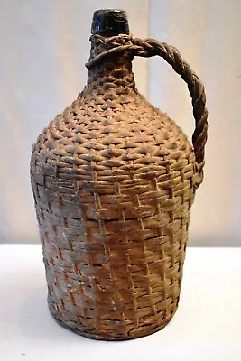 Antique Wine Bottle Jug Demijohn Carboy Glass Bottle Woven Wicker Covered Rattan • $393.56