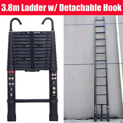 12Ft - 20Ft Telescopic Extension Ladder Aluminum Folding Step Multi-Use + Hook • $93.24