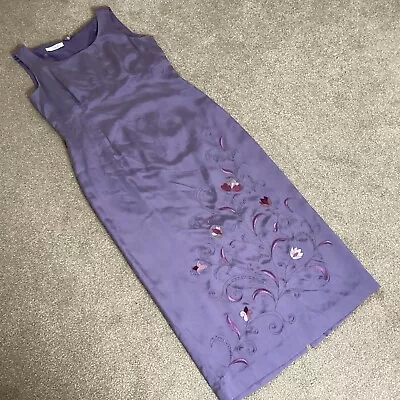 J. Taylor Straight Pencil Embroidered Maxi Dress Purple 100% Silk Dress Size 12 • £14.99