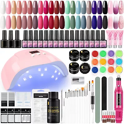 20pc Gel Nail Polish Set With UV Lamp Drill Manicure Kit Poly Extension Gel Set • $29.99