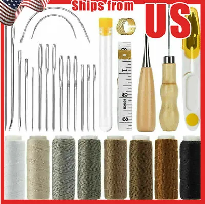 Leather Waxed Thread Stitching Needles Awl Hand Tools Kit For DIY Sewing Craft • $8.29