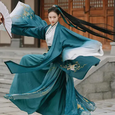 Men Women Hanfu Green Chinese Style Tang Embroidery Suits Big Sleeve Tops Skirt • $62.99