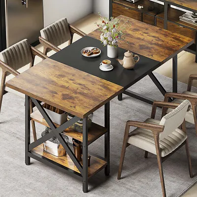 70'' Large Wood Metal Dining Table For 4-6 People Rectangular Wood Kitchen Table • $129.99