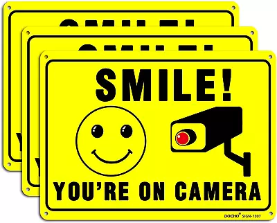Smile You Are On Camera Video Surveillance Sign 3 Pack 10 X 7  Rust Free .04  A • $16.95