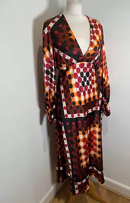 ZARA Pattern Maxi Midi Dress M Satin Geometric Print A Line Retro 70s Style • £35