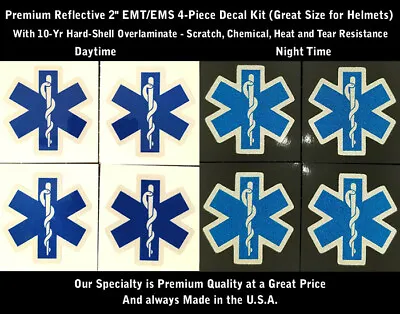 Reflective Blue Star Of Life Decal Kit 4pcs IAFF Fire Helmet EMS EMT 2  0190 • $8.95