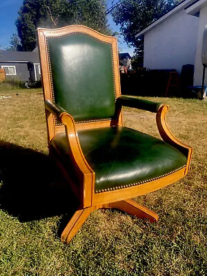 RARE Drexel Heritage Leather Mid Century Green Leather Tufted Executive Chair • $1450