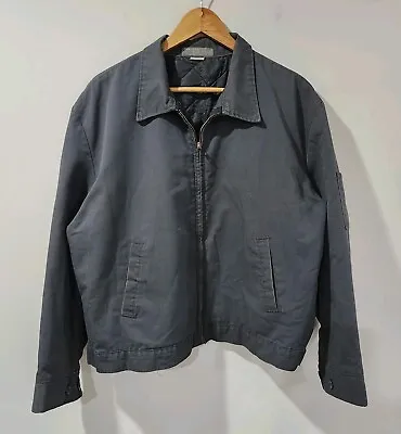 Vintage 70s Durable Press Mechanic Workwear Jacket Talon XL Blue Distressed • $34.79