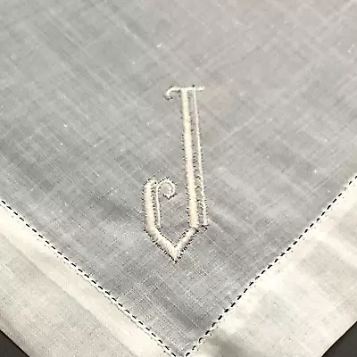 Vintage Handkerchief MEN’S Hem Stitch Linen Monogram J • $25.95