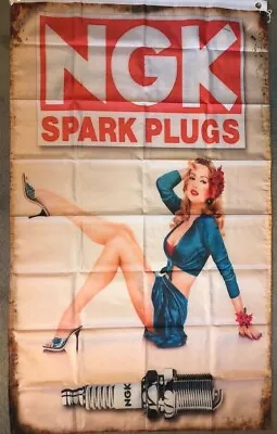 NGK VINTAGE SPARK PLUG HUGE Flag..Man Cave Garage Shed Car Show • $26.50