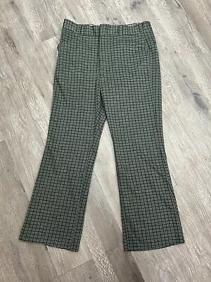 Montgomery Ward Plaid Flared Mid Rise Pockets Green Men's Pants Vintage 70's • $60.18